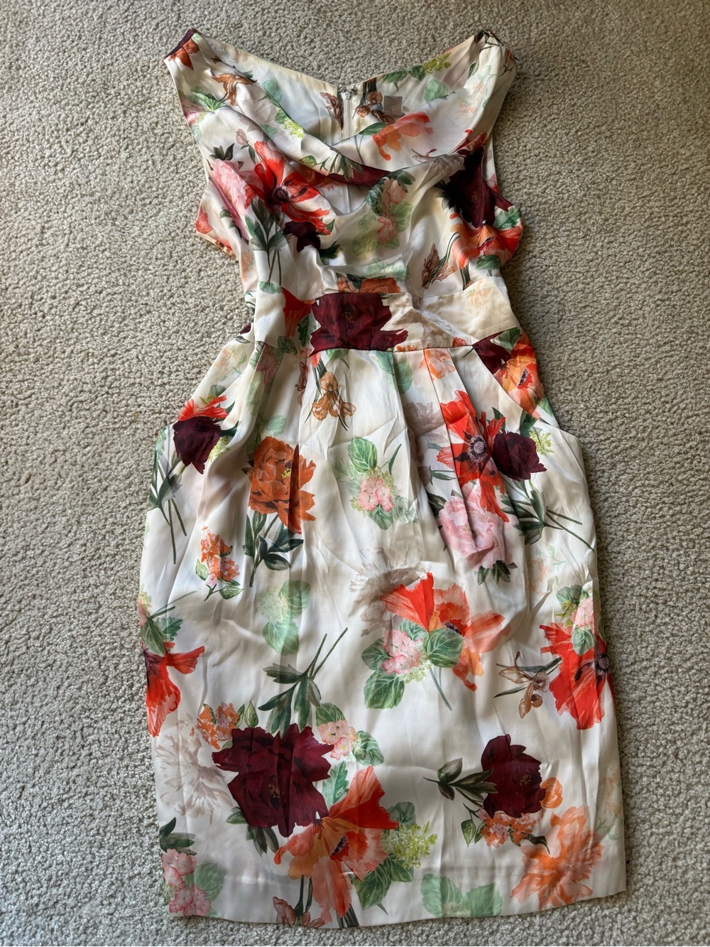 H&M Cream Midi Dress with Red, Orange & Pink Floral Print classy